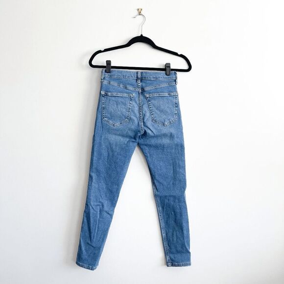 Topshop Womens Denim Jeans Moto Jamie Skinny Side Stripes Blue Wash Size 28 - Picture 4 of 11